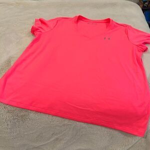 Under Armour fluorescent, pink, short sleeve T-shirt dry fit material size XXL